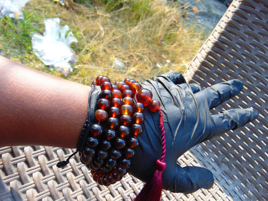 70 gram 108 Beads 10 mm Mala Buddha Necklace for Yoga Meditation Indonesian Cherry Red Amber for Healing MB24