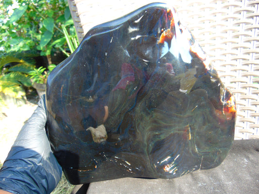 3239 gr Full Polished 28x25x5 cm Indonesia Black Blue Amber for Healing ML40