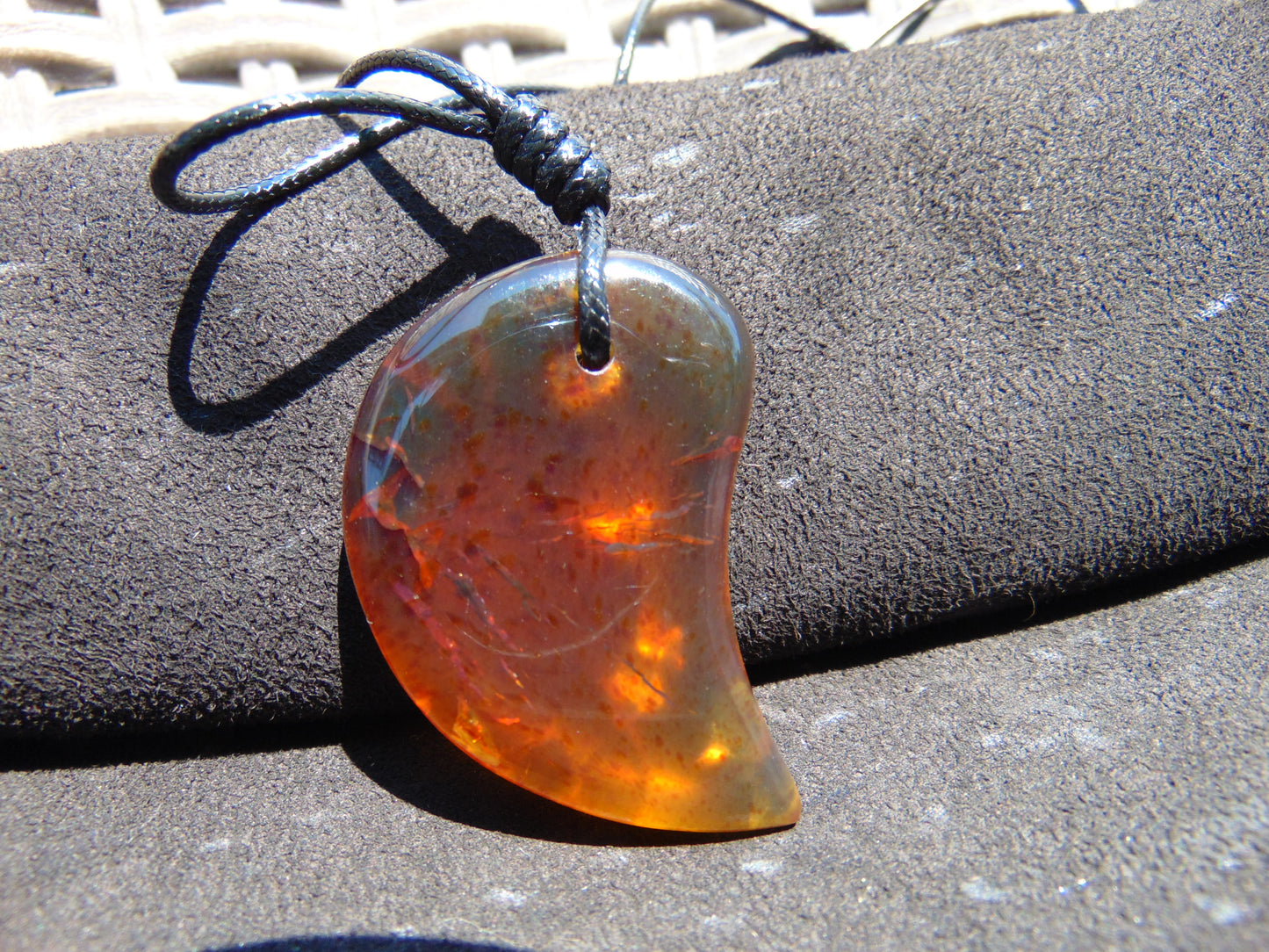 Natural Indonesian Blue Amber Pendant Magatama, 16 gram Amber Comma Pendant,Unique Statement Gift for Men Women 25Y37