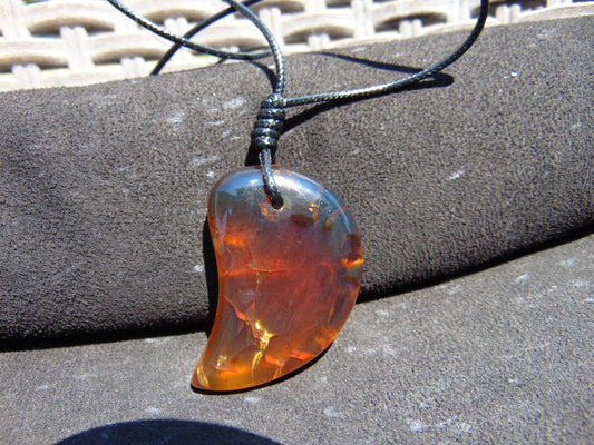 Natural Indonesian Blue Amber Pendant Magatama, 16 gram Amber Comma Pendant,Unique Statement Gift for Men Women 25Y37