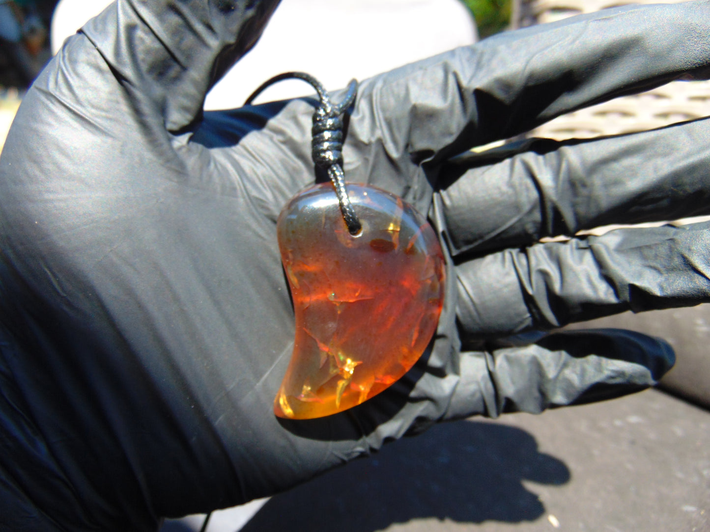 Natural Indonesian Blue Amber Pendant Magatama, 16 gram Amber Comma Pendant,Unique Statement Gift for Men Women 25Y37