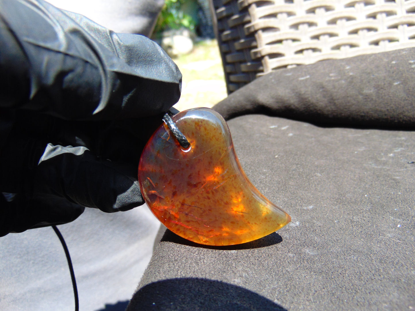 Natural Indonesian Blue Amber Pendant Magatama, 16 gram Amber Comma Pendant,Unique Statement Gift for Men Women 25Y37