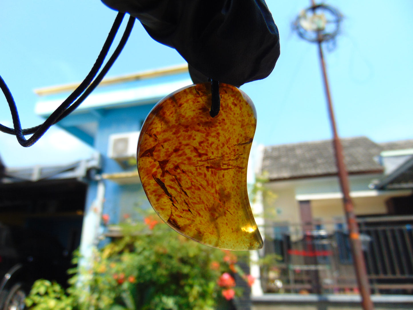 Natural Indonesian Blue Amber Pendant Magatama, 16 gram Amber Comma Pendant,Unique Statement Gift for Men Women 25Y37