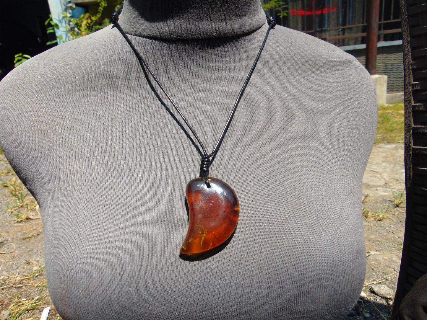 Natural Indonesian Blue Amber Pendant Magatama, 16 gram Amber Comma Pendant,Unique Statement Gift for Men Women 25Y37