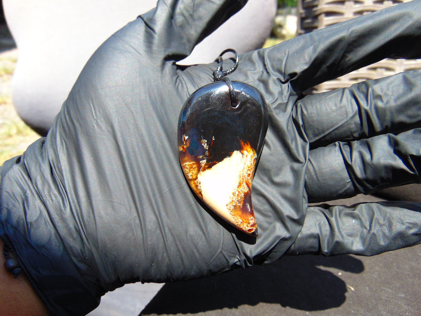 15 gr Pendant Indonesian Black White Blue Amber for Healing 25Y38