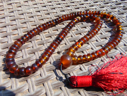 43 gram 108 Beads 9 mm Mala Buddha for Yoga and Meditation Indonesian Yellow Amber for Healing M123