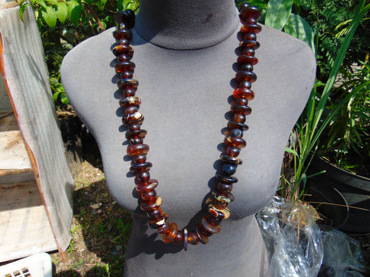 141 gram Small Beads Combination Necklace Indonesian Yellow Blue Amber for Healing NK2