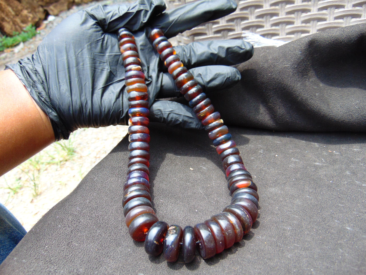 78 gram Small Beads Combination Necklace Indonesian blue Red Amber for Healing NE28