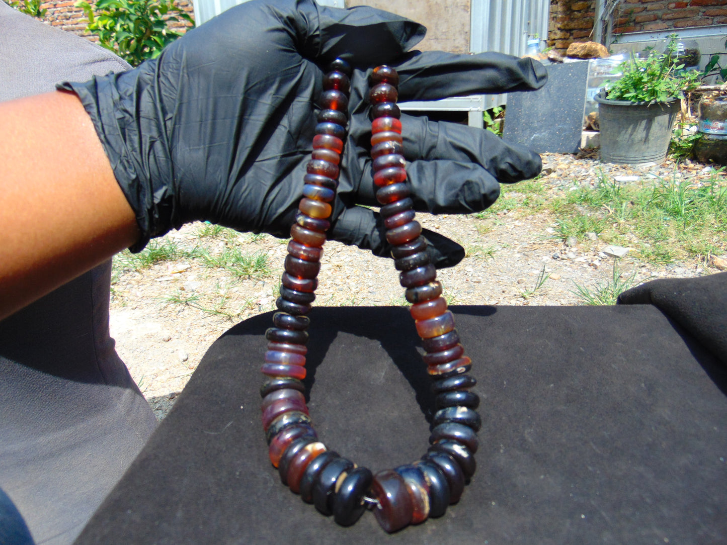 78 gram Small Beads Combination Necklace Indonesian blue Red Amber for Healing NE27