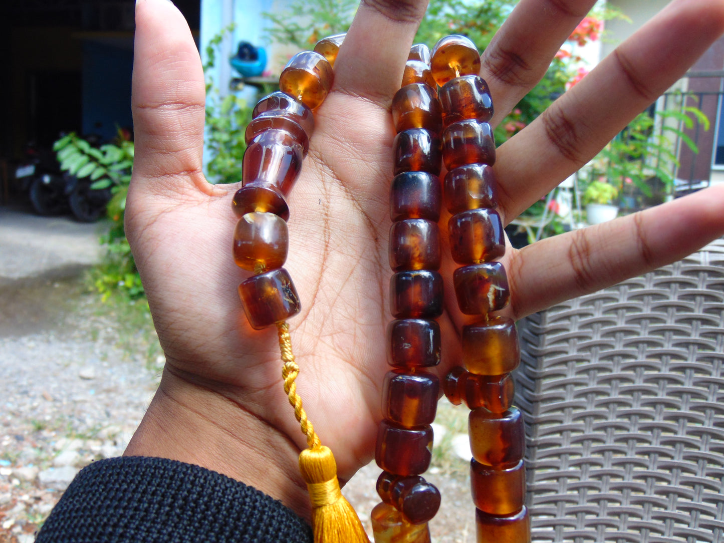 92 gr Komboloi Tasbih Rosary 33+2 Beads 14x14 mm Indonesian Yellow Blue Amber for Healing 26TTS5