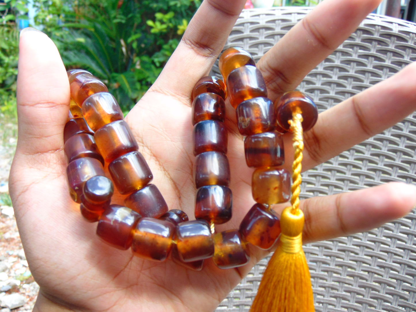 92 gr Komboloi Tasbih Rosary 33+2 Beads 14x14 mm Indonesian Yellow Blue Amber for Healing 26TTS5