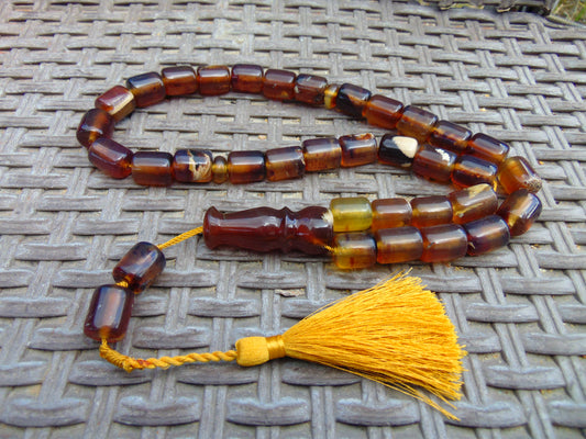 77 gr Komboloi Tasbih Rosary 33+2 Beads 13x15 mm Indonesian Yellow Blue Amber for Healing 26TTS12