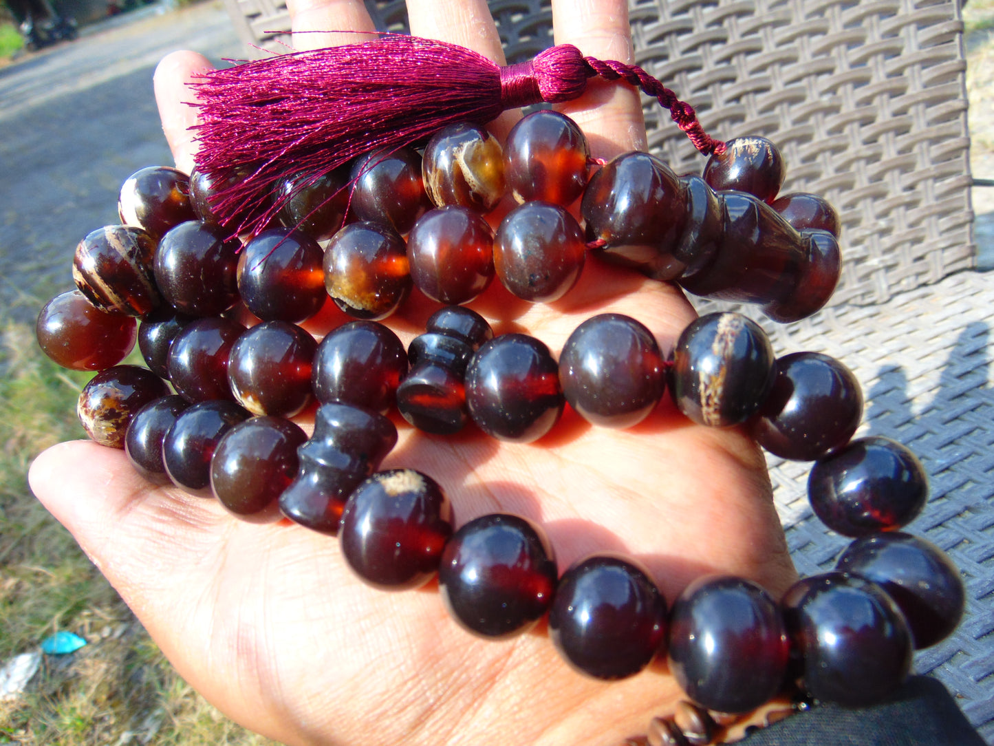 101 gr Tasbih Mesbah Rosary 33+2 Beads 18 mm Indonesian Cherry Red Amber for Healing 26FT6