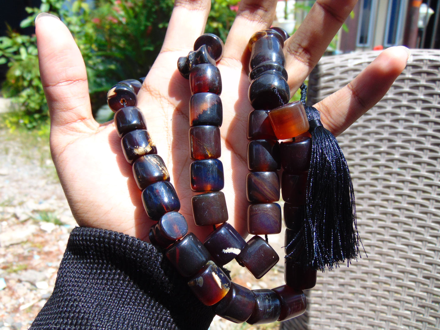 92 gr Komboloi Tasbih Rosary 33+2 Beads 15x15 mm Indonesian Dark Red Blue Amber for Healing 26TTS7