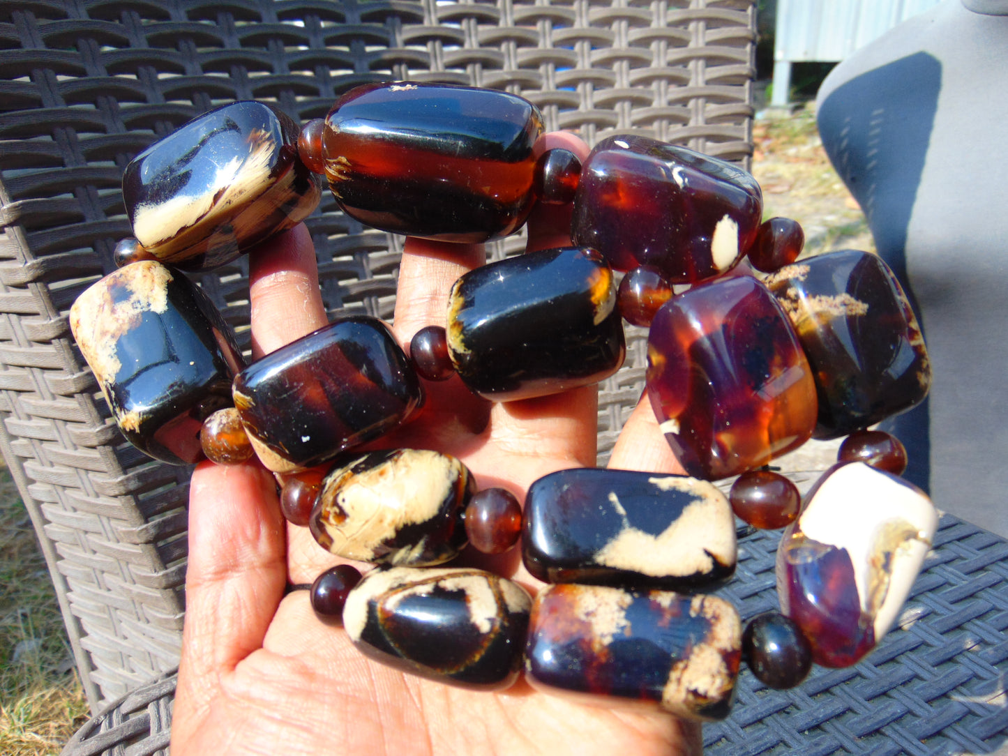 186 gram Small Beads Combination Necklace Indonesian white Blue Amber for Healing A13K186