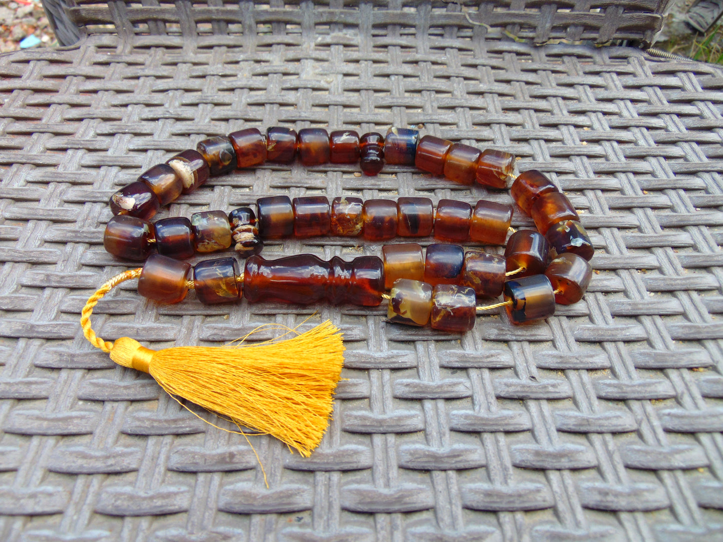 94 gr Komboloi Tasbih Rosary 33+2 Beads 15x15 mm Indonesian Yellow Blue Amber for Healing 26TTS8