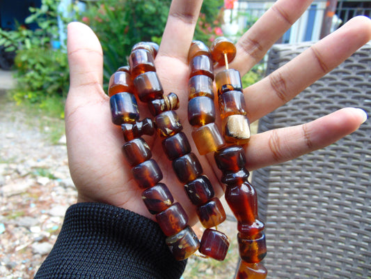 94 gr Komboloi Tasbih Rosary 33+2 Beads 15x15 mm Indonesian Yellow Blue Amber for Healing 26TTS8