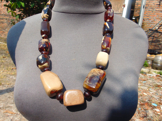 136 gram Small Beads Combination Necklace Indonesian white Blue Amber for Healing A13K185