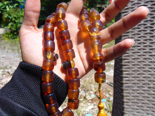 84 gr Komboloi Tasbih Rosary 33+2 Beads 14x14 mm Indonesian Yellow Blue Amber for Healing 26TTS9