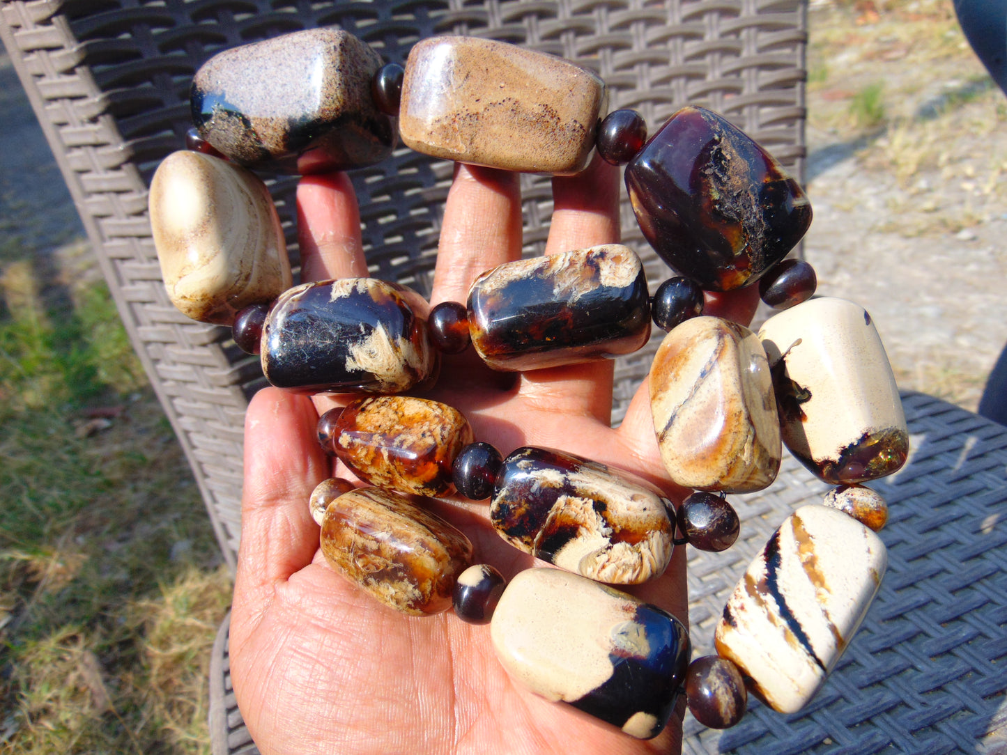 185 gram Small Beads Combination Necklace Indonesian white Blue Amber for Healing A13K187