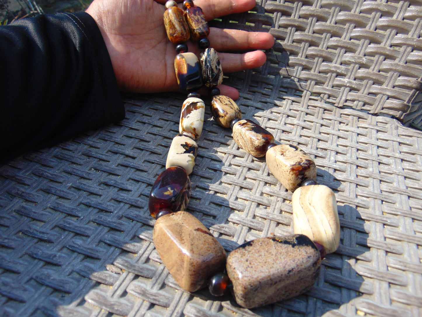 185 gram Small Beads Combination Necklace Indonesian white Blue Amber for Healing A13K187