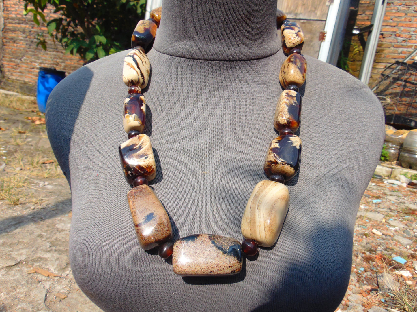 185 gram Small Beads Combination Necklace Indonesian white Blue Amber for Healing A13K187