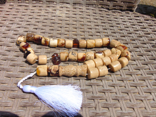 86 gr Komboloi Tasbih Rosary 33+2 Beads 14x14 mm Indonesian White Amber for Healing 26TTS3