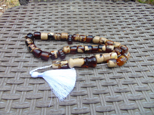 87 gr Komboloi Tasbih Rosary 33+2 Beads 14x14 mm Indonesian White Amber for Healing 26TTS10