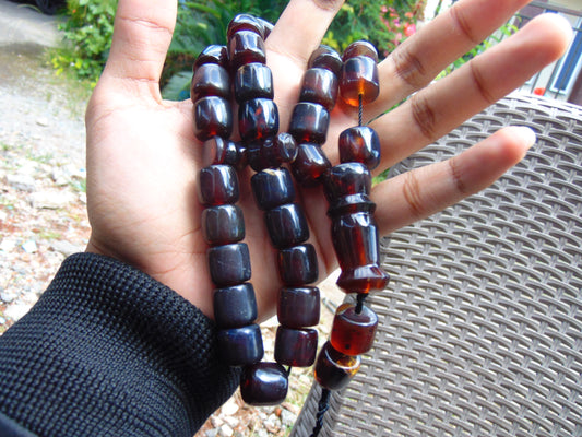 87 gr Komboloi Tasbih Rosary 33+2 Beads 15x15 mm Indonesian Cherry Red Amber for Healing 26TTS11