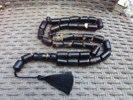 170gr Komboloi Tasbih Rosary 33+2 Beads 16x22 mm Indonesian Black Amber for Healing 26COAR33