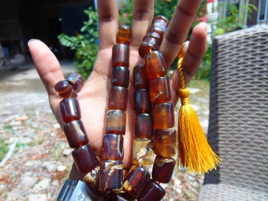 162 gr Komboloi Tasbih Rosary 33+2 Beads 16x22 mm Indonesian Yellow Blue Amber for Healing 26COAR31
