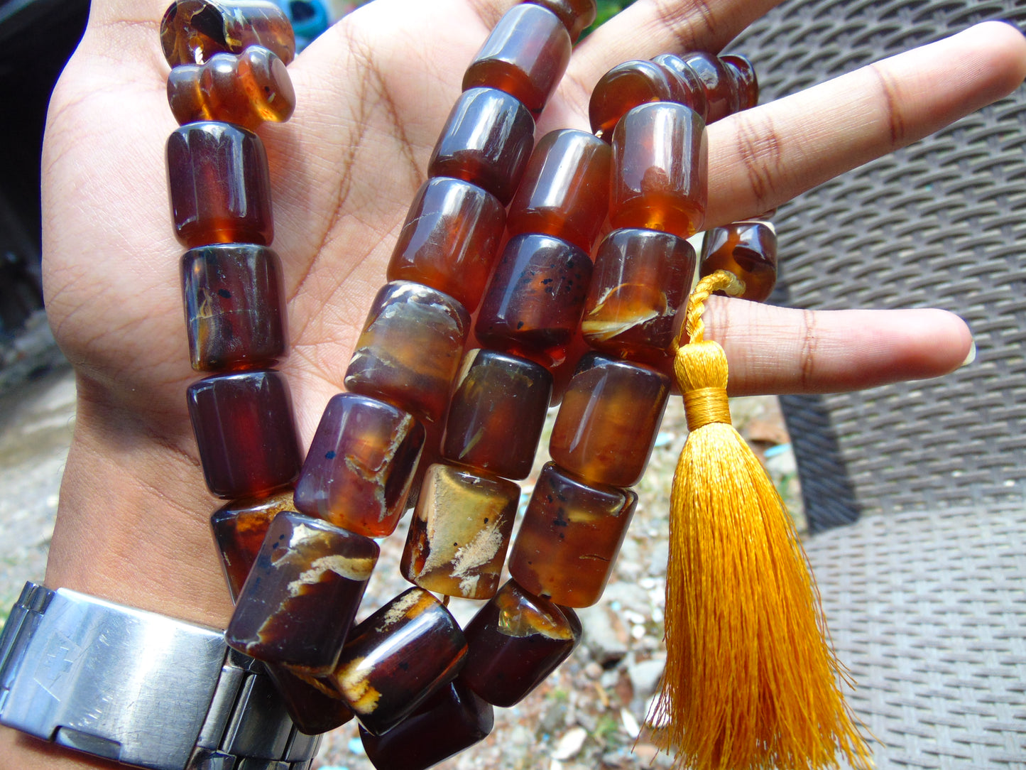 162 gr Komboloi Tasbih Rosary 33+2 Beads 16x22 mm Indonesian Yellow Blue Amber for Healing 26COAR31