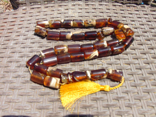 171gr Komboloi Tasbih Rosary 33+2 Beads 16x22 mm Indonesian white Blue yellow Amber for Healing 26COAR27