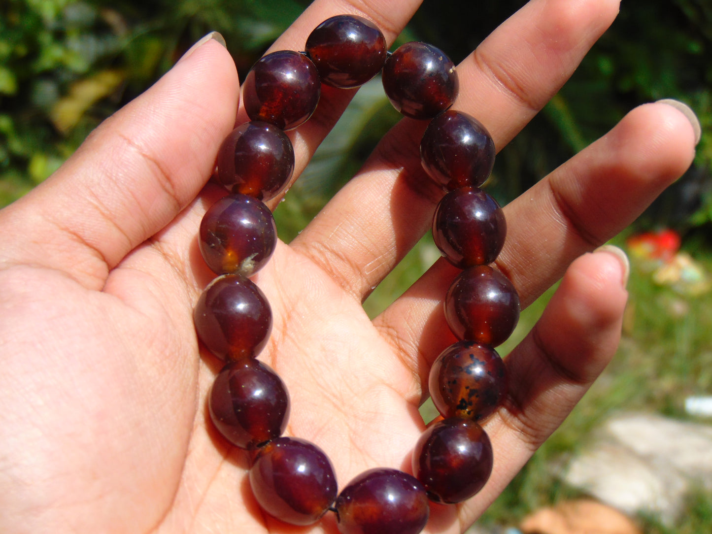 22 gr 14 Small Beads Bracelet Indonesian Crystal Red Amber for Healing A14G75
