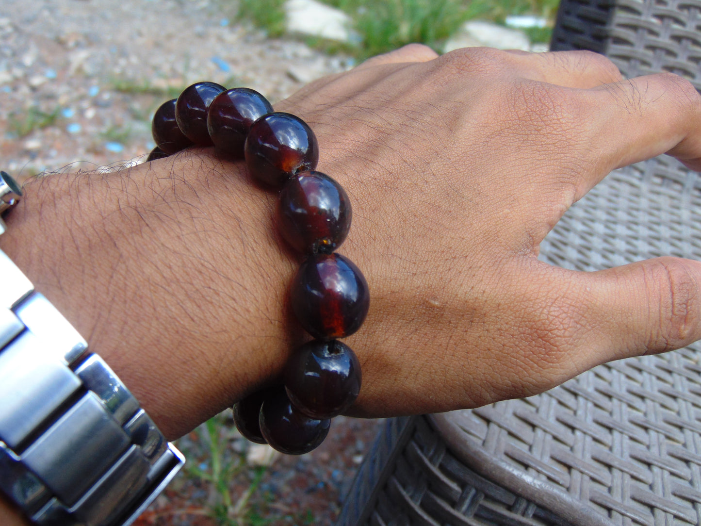 22 gr 14 Small Beads Bracelet Indonesian Crystal Red Amber for Healing A14G75