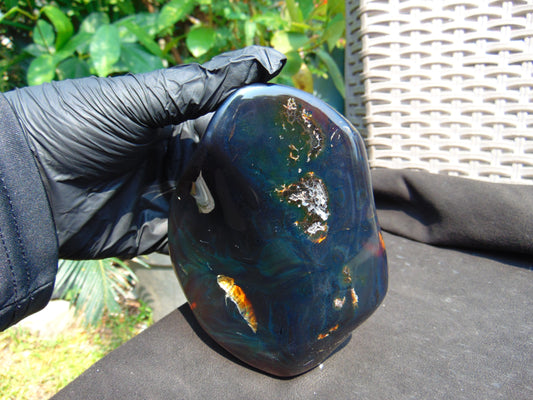 308 gram Full polished Indonesian Dark Purple Blue Amber for Healing ar121