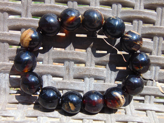 31 gram 14 Beads Mala Bracelet Indonesian Black Blue Amber for Healing A14G280