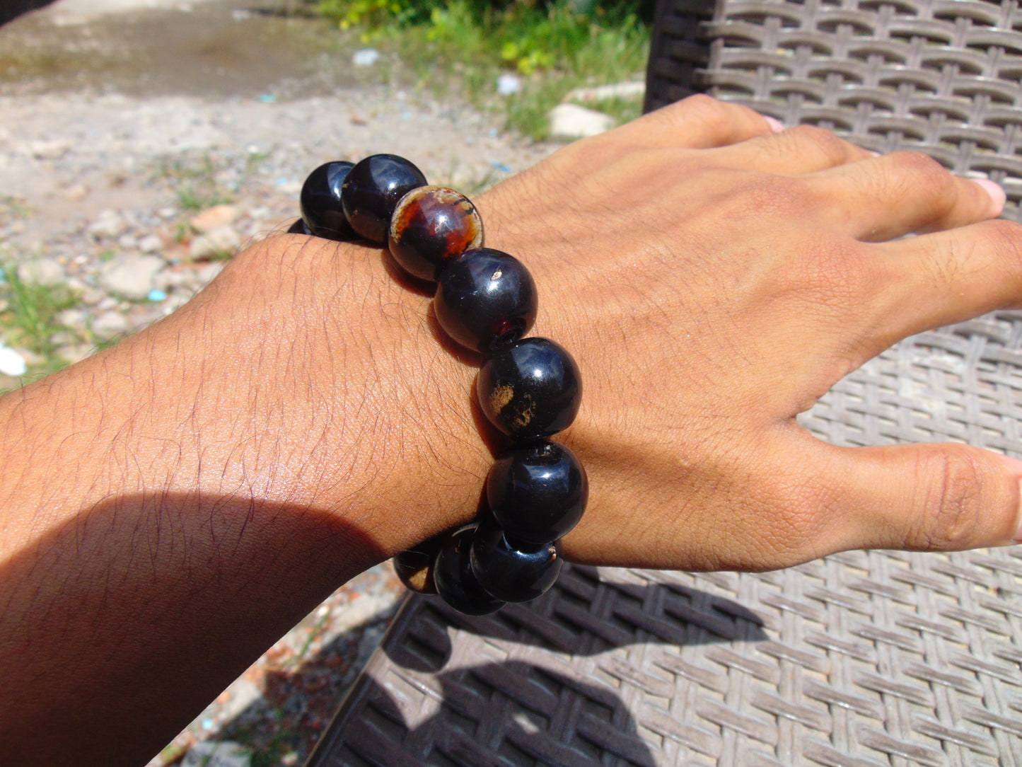 31 gram 14 Beads Mala Bracelet Indonesian Black Blue Amber for Healing A14G280