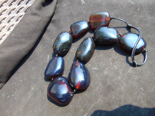 267 gr 9 beads Big Necklace Indonesian dark blue Amber for Healing A9K15