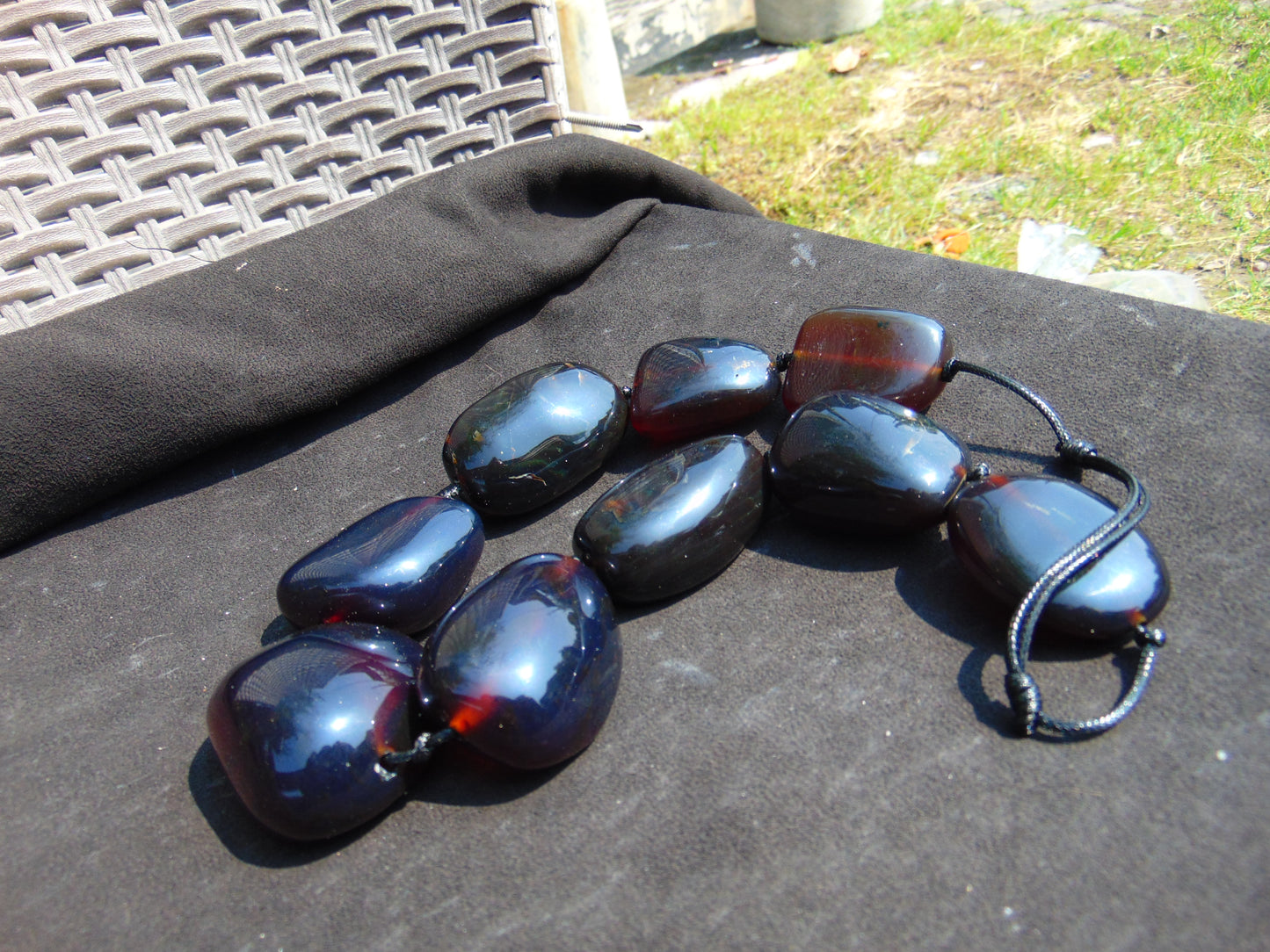 267 gr 9 beads Big Necklace Indonesian dark blue Amber for Healing A9K15