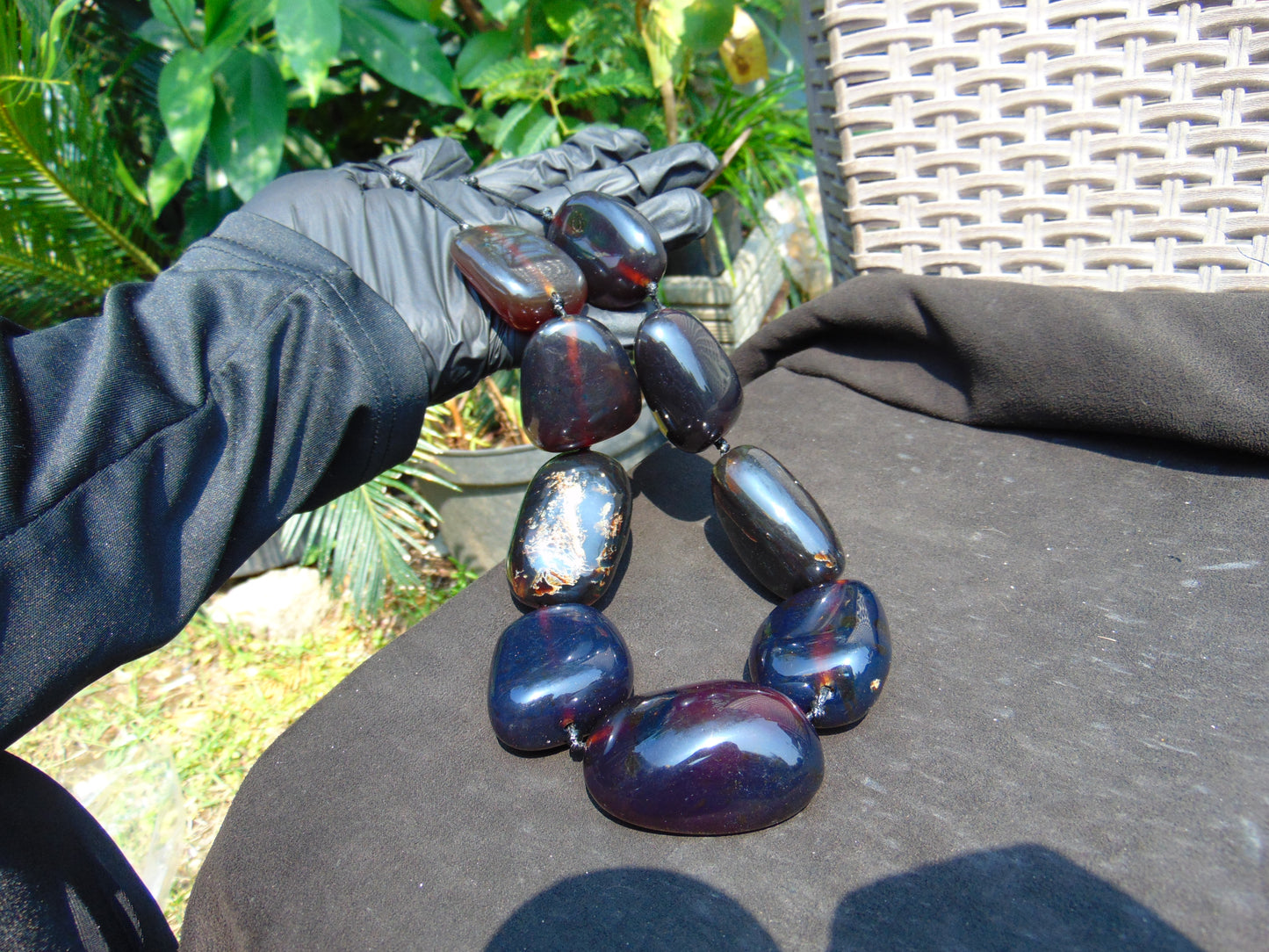 267 gr 9 beads Big Necklace Indonesian dark blue Amber for Healing A9K15