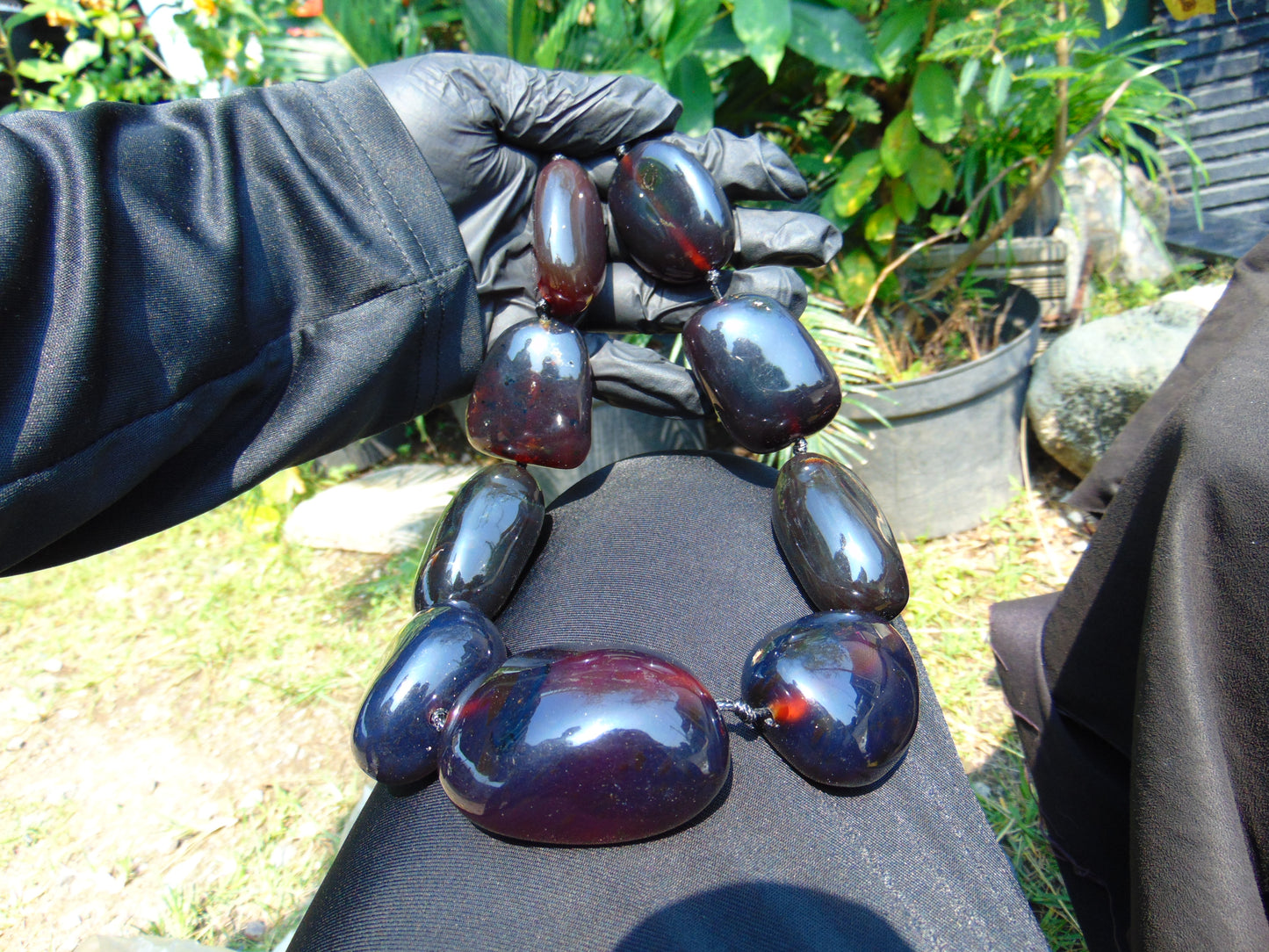 267 gr 9 beads Big Necklace Indonesian dark blue Amber for Healing A9K15