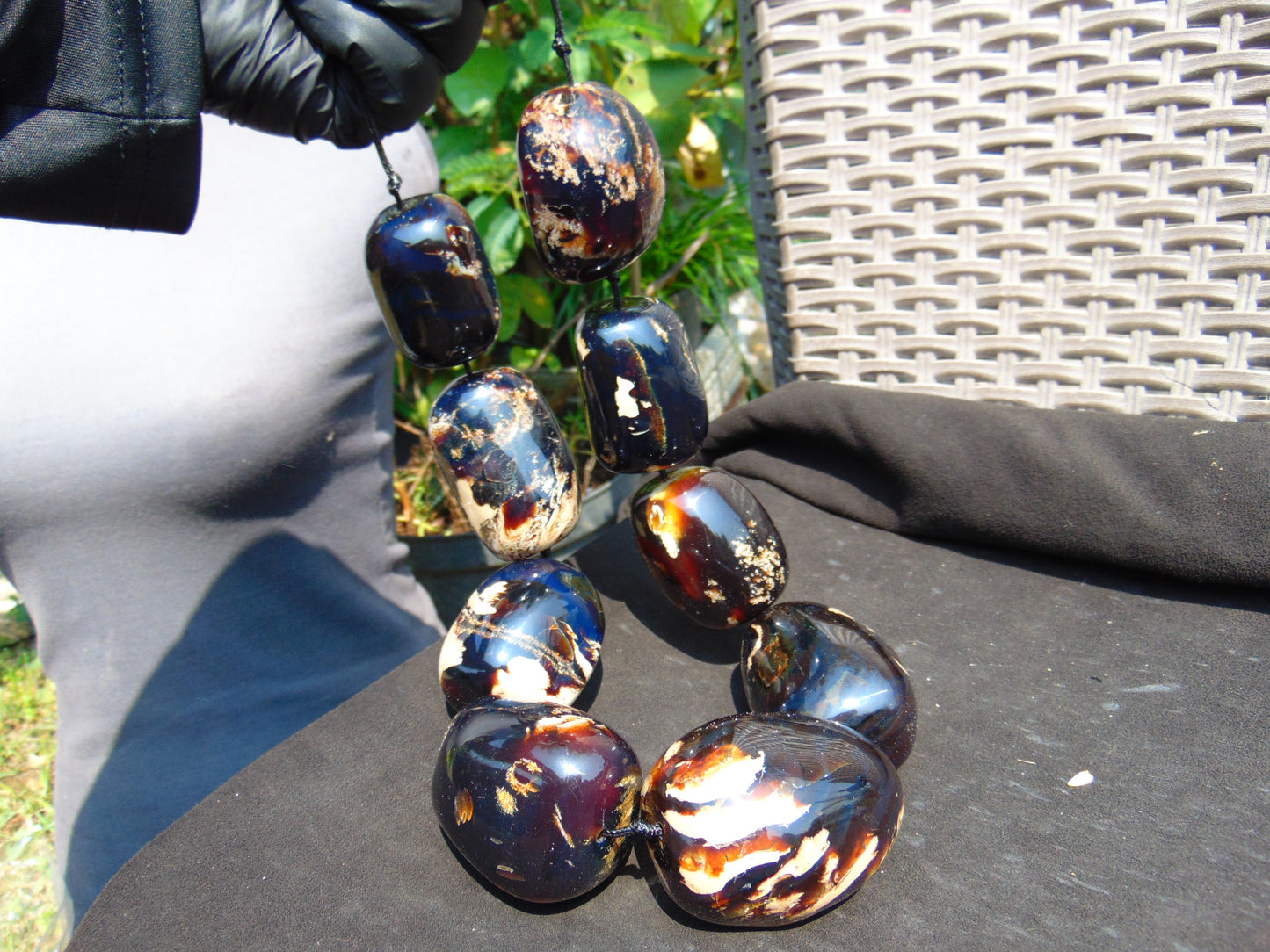 554 gr 9 beads Big Necklace Indonesian dark red Amber for Healing A9K20