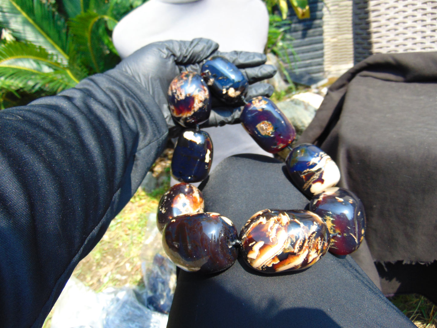 554 gr 9 beads Big Necklace Indonesian dark red Amber for Healing A9K20