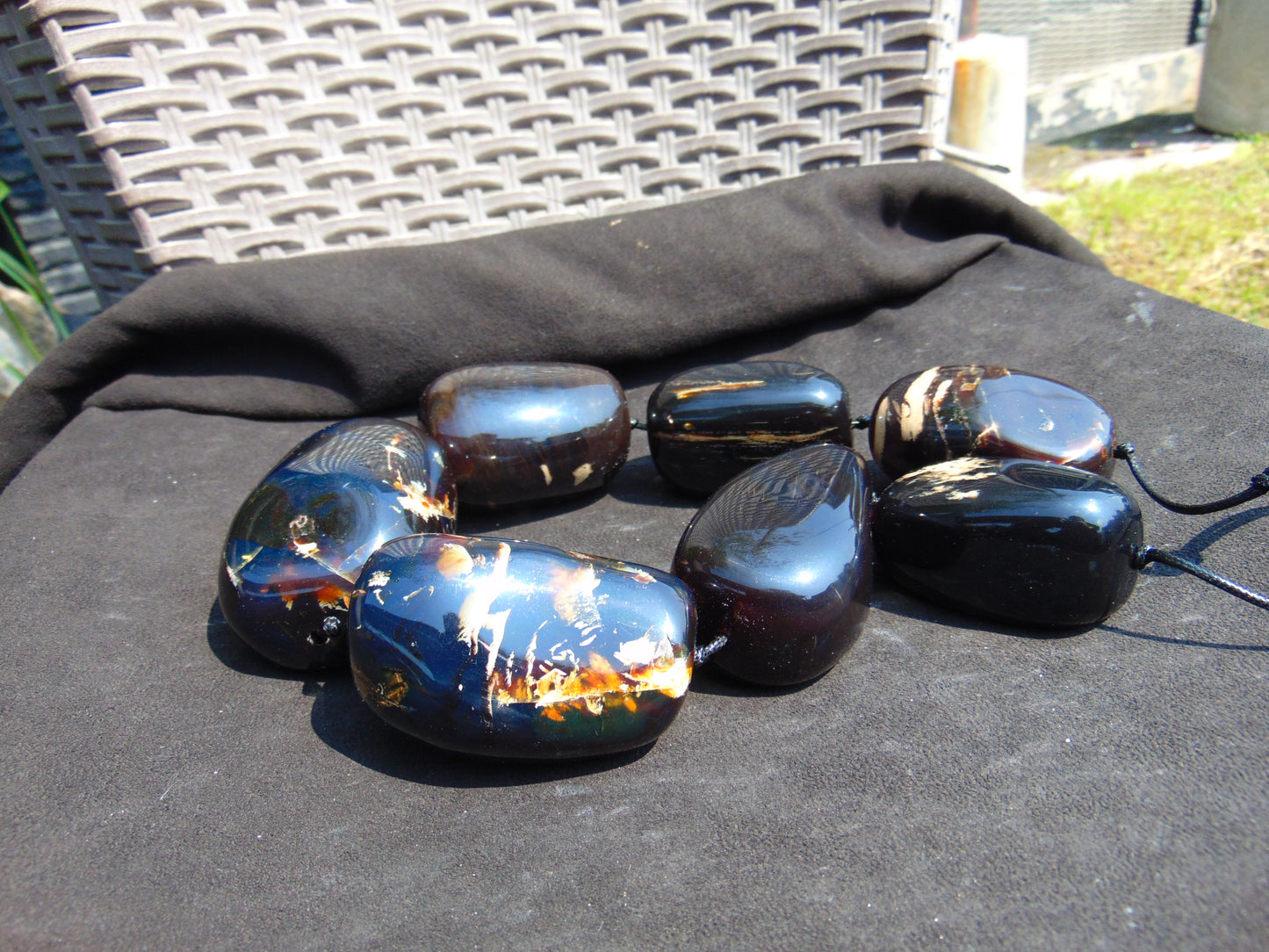 500 gr 7 beads Big Necklace Indonesian dark blue Amber for Healing A7K22