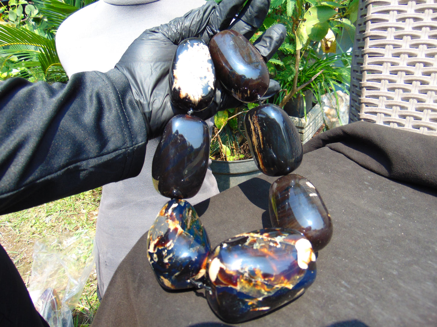 500 gr 7 beads Big Necklace Indonesian dark blue Amber for Healing A7K22