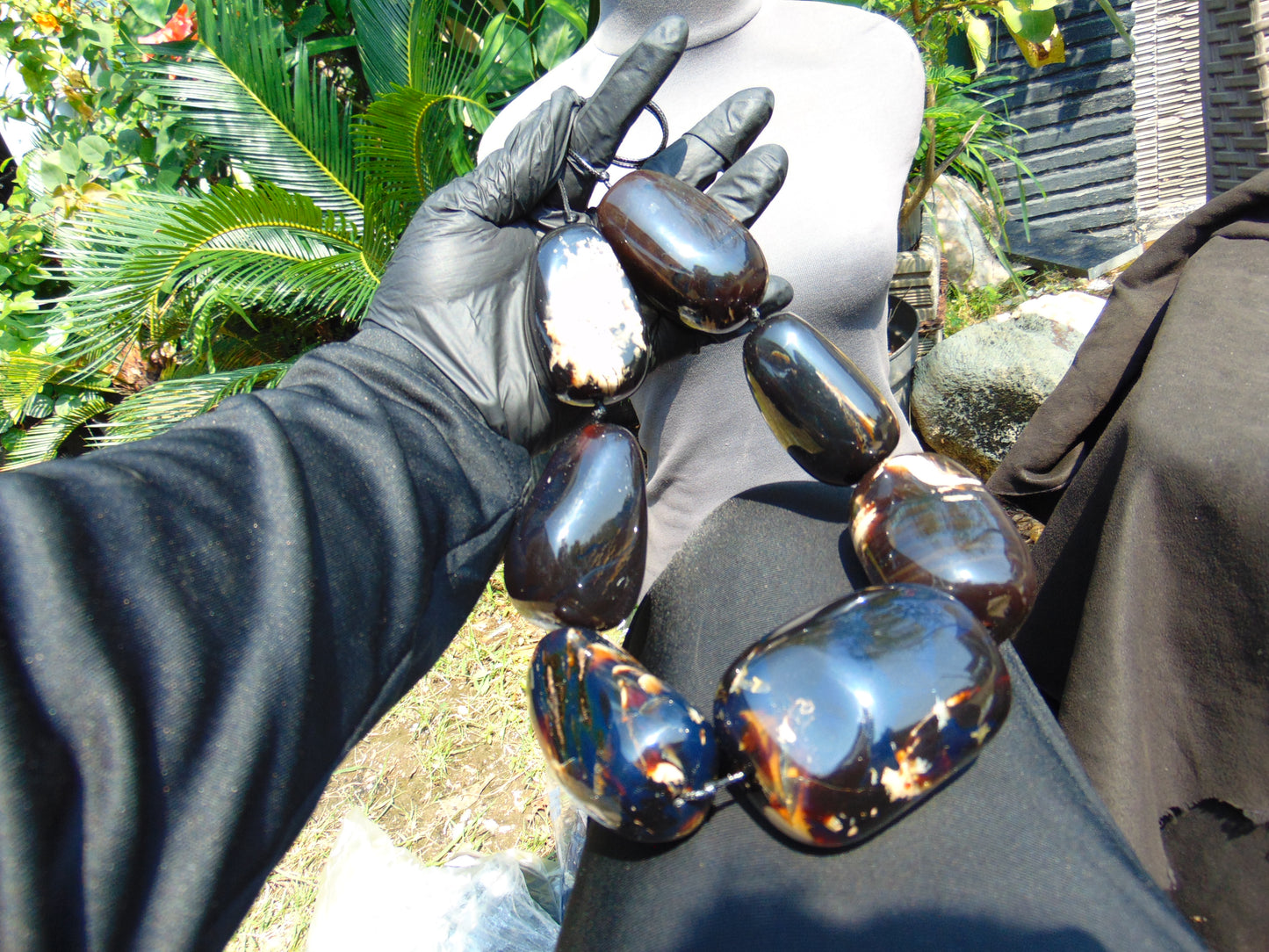 500 gr 7 beads Big Necklace Indonesian dark blue Amber for Healing A7K22