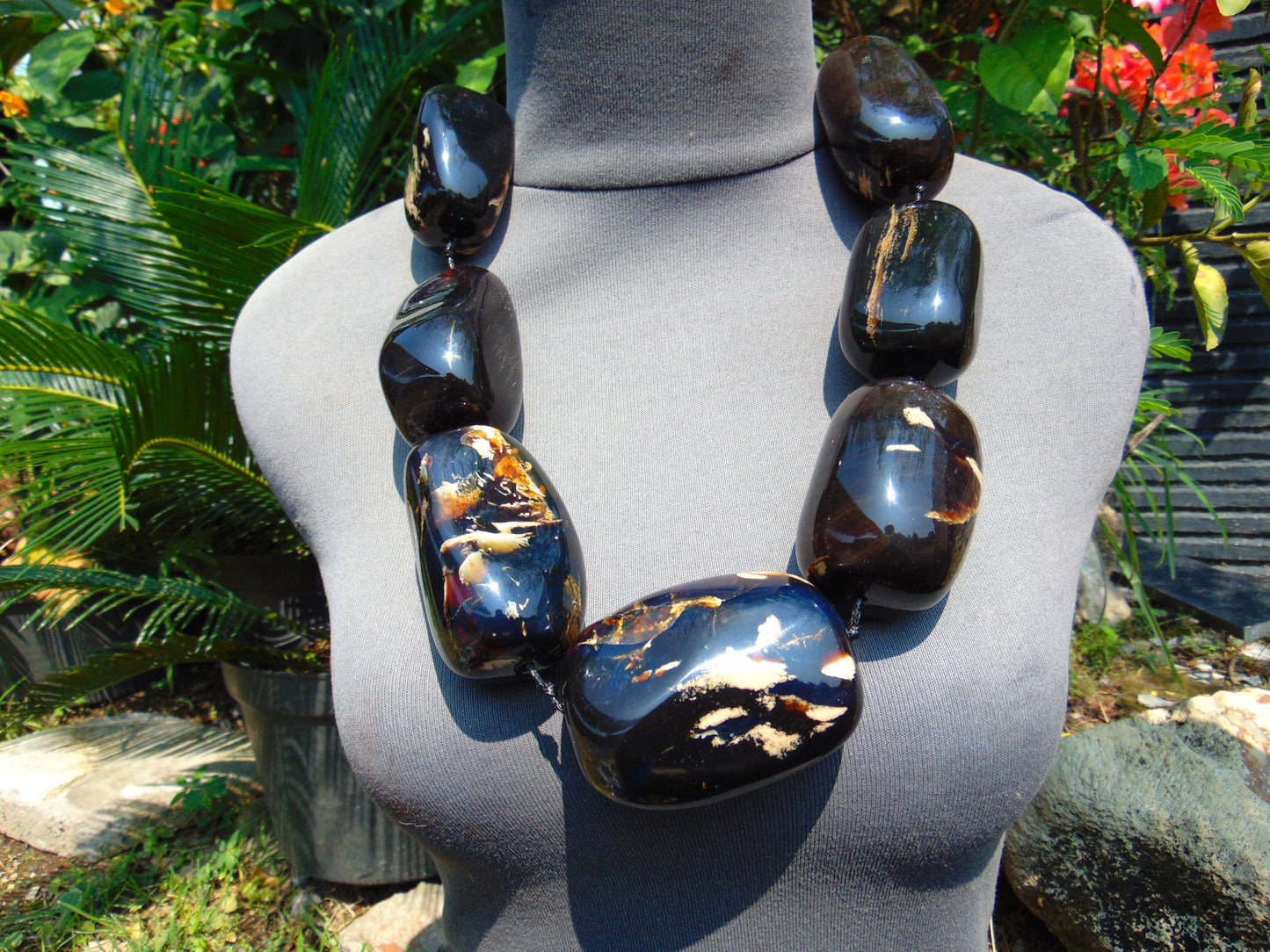 500 gr 7 beads Big Necklace Indonesian dark blue Amber for Healing A7K22