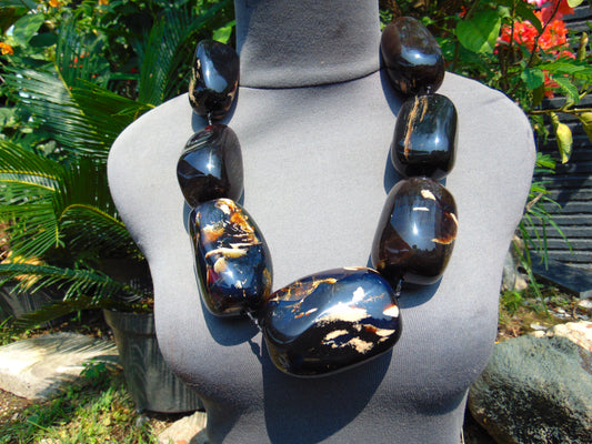 500 gr 7 beads Big Necklace Indonesian dark blue Amber for Healing A7K22