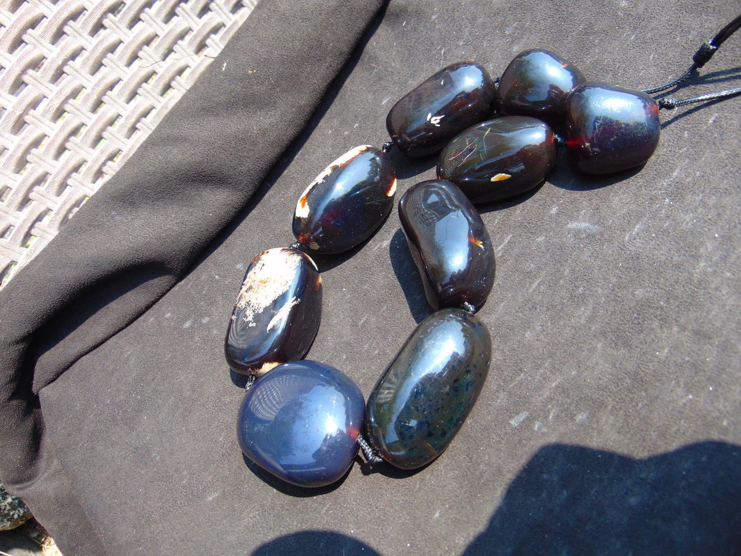 346 gr 9 beads Big Necklace Indonesian dark red Amber for Healing A9K21